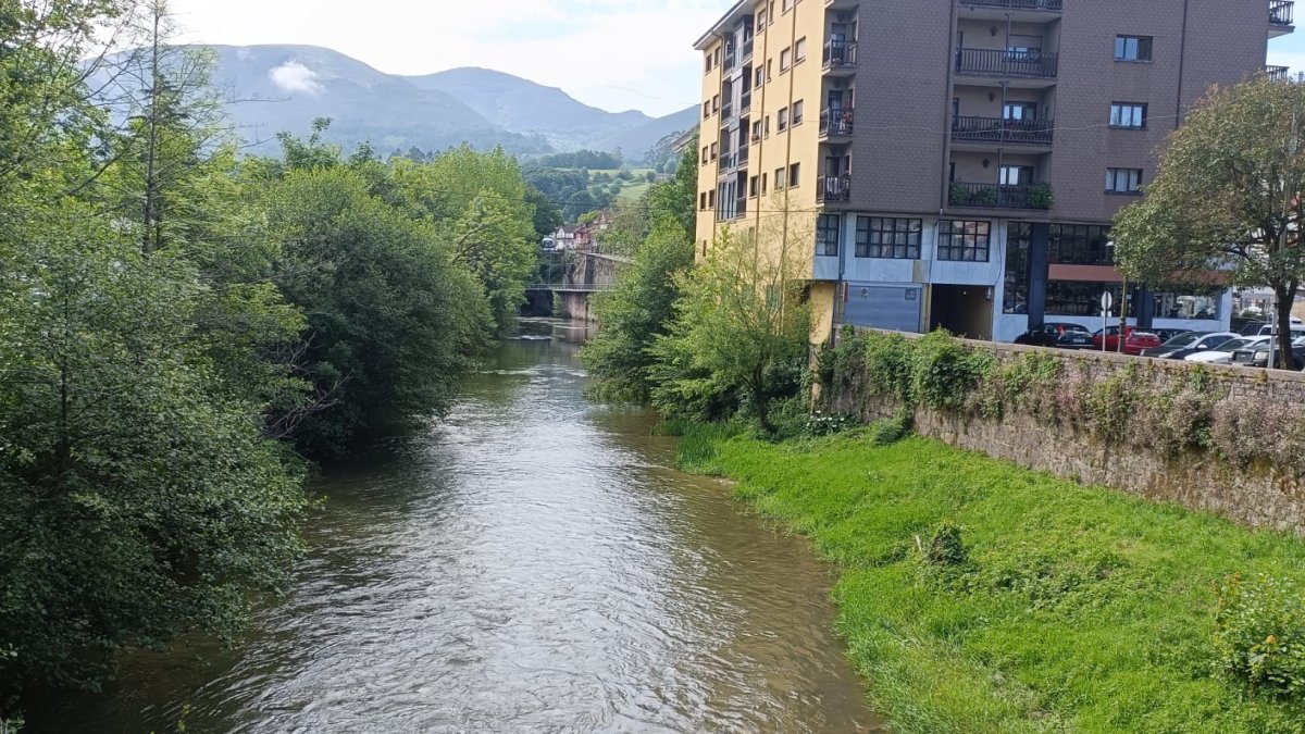 El asturiano río Piloña a su paso por Infiesto, este mismo jueves.