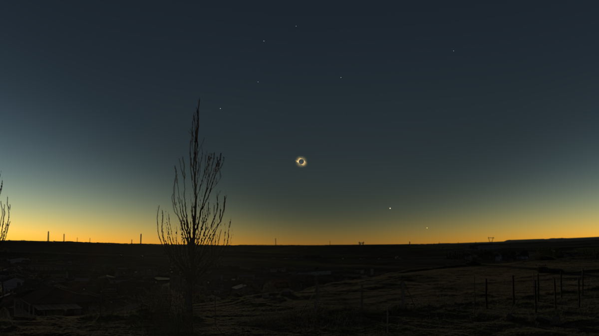 Representación de como se va a poder ver el eclipse desde Rueda