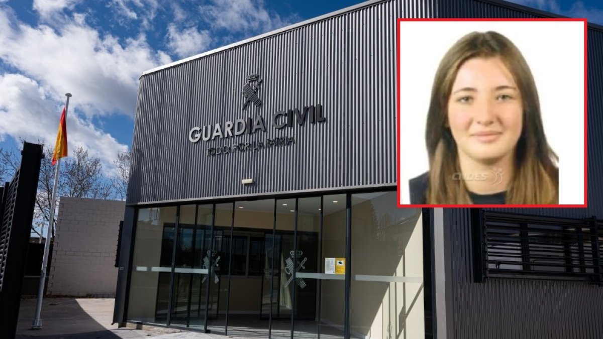 Cuartel de la Guardia Civil en Arroyo de la Encomienda y la imagen de la desaparecida.