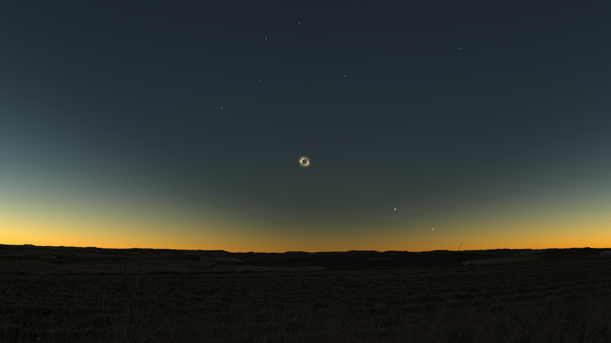 Recreación de Astroval de como se verá el eclipse total de sol en Tiedra
