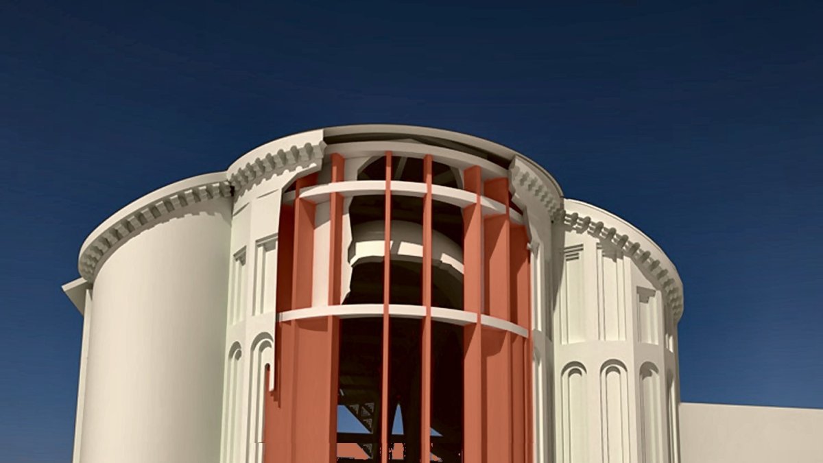 Simulacro de la restauración del ábside central de la Iglesia.