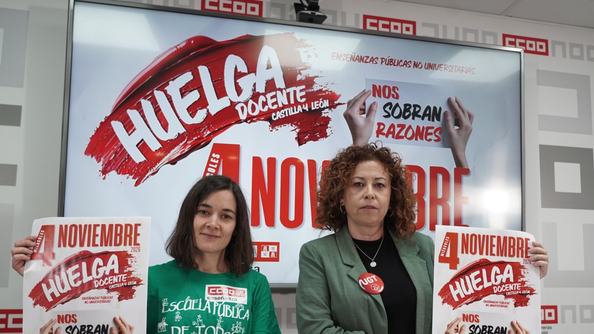La secretaria provincial de CCOO Enseñanza Valladolid, Marina Gómez y la secretaria de Enseñanza de UGT Servicios Públicos Valladolid, Ana Isabel Estévez