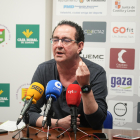 Miguel Ángel Peñas en su última rueda de prensa como entrenador del Caja Rural Aula.
