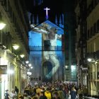 Iluminación de las fachadas de la Plaza mayor y de la Vera Cruz con motivos de la semana Santa.