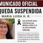 Cartel colgado en la página del Ayuntamiento de Aldeamayor de San Martín en el que anuncia la suspensión de la búsqueda.