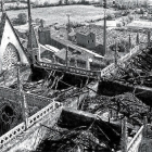 Incendio de la catedral de León en 1966 donde se puede comprobar el aspecto en el que quedó el crucero. Archivo del Cabildo Catedralicio-