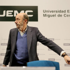 El exportavoz del Gobierno de Felipe González y José Luis Rodríguez Zapatero, Alfredo Pérez Rubalcaba, participa en el 'Curso Portavoz. El malabarista de la palabra', organizado por la Universidad Europea Miguel de Cervantes-ICAL