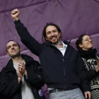 El líder de Podemos, Pablo Iglesias, tras el mitin pronunciado el pasado domingo en la Puerta del Sol.-Foto: AP/ DANIEL OCHOA
