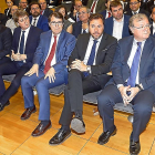 José Luis Rivas, Carlos Martínez, Alfonso Fernández Mañueco, Óscar Puente y Antonio Silván, alcaldes de Ávila, Soria, Salalamanca, Valladolid y León, respectivamente, en un  momento del acto de entrega de la gala de los Premios Innovadores de EL MUNDO DE CASTILLA Y LEÓN.