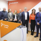 Miguel Ángel González, José Ignacio Delgado, Belén Rosado, David Castaño, José Manuel Villegas, Silvia Clemente y Luis Fuentes, el día de la presentación de la ex presidenta de las Cortes.-ICAL