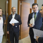 Reunión de la Junta de Portavoces de las Cortes. En la imagen de I a D; la procuradora socialista, Virginia Barcones; el portavosz de Ciudadanos, Luis Fuentes; El portavoz del PP, Raúl de la Hoz; y el procurador de UPL, Luis Mariano Santos, momentos antes-ICAL