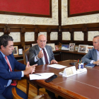 Carnero, Gutiérrez Alberca y Zarandona durante la reunión telemática.- E. M.