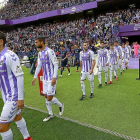 El Real Valladolid durante el pasado 18 de mayo en el partido contra el Valencia.-J. M. LOSTAU