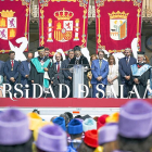El rector de la Usal, Ricardo Rivero, junto a Mañueco durante su discurso.-ICAL