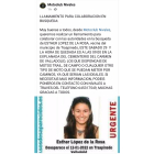 Mensaje del Motoclub Nivales en el que llama a colaborar en la búsqueda de Esther López. - E.PRESS