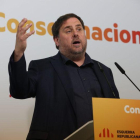 Oriol Junqueras, este sábado, en el Consell Nacional de ERC.-RICARD CUGAT