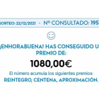 Captura de la web de Loterías donde informa del premio correspondiente al 19.518. -E.PRESS