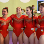 Erica sanz (segunda por la dereecha), eufórica junto a sus compañeras de selección española tras lograr el oro en Rimini. / EM