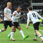 Jugadores del Derby County celebran un gol esta temporada