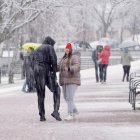 Nieve en la zona del lago en Laguna de Duero.