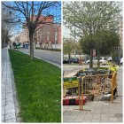 En la izquierda la antigua zona verde junto al Marqués de la Ensenada y a la derecha, las obras para cambiarlo por un aparcamiento
