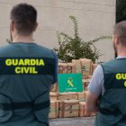 Varios agentes de la Guardia Civil junto al alijo incautado en una operación antidroga.