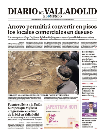 Portada de diario de Valladolid 4 de abril
