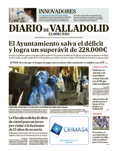 Portada de Diario de Valladolid del 25 de marzo de 2024