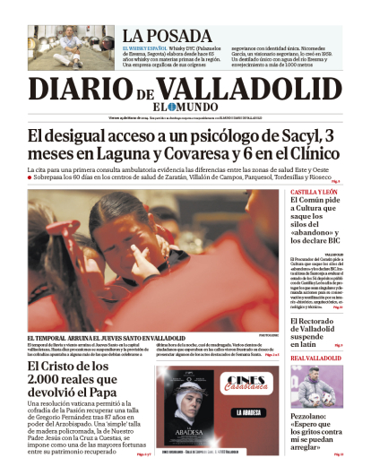 Portada de diario de Valladolid 29 de marzo