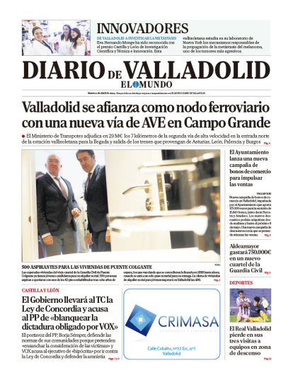 Portada de diario de Valladolid 2 de abril