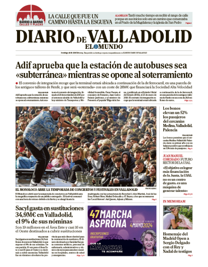 Portada de Diario de Valladolid del 28 de abril de 2024