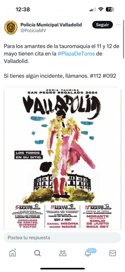 Imagen de la publicación de la Policía Municipal de Valladolid en 'X'.