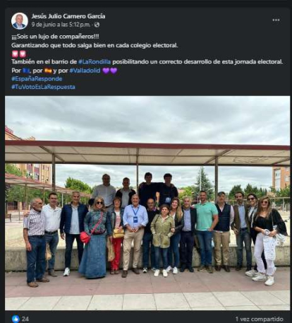 Imagen de uno de los tuits de Carnero que se adjunta con la denuncia del PSOE a la JEC