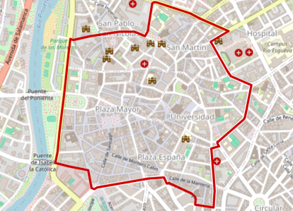 Mapa del área de restricciones durante el día sin coche