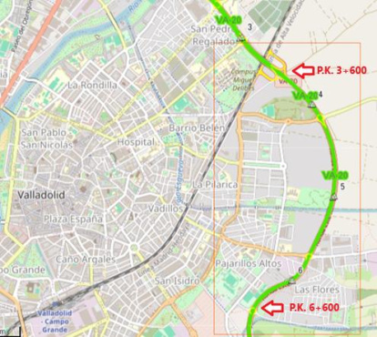 Plano del tramo de la VA-20 en el que se van a ejecutar las obras