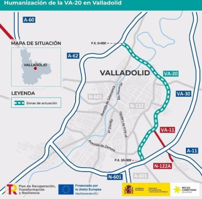 Plano del tramo de la VA-20 en el que se van a ejecutar las obras