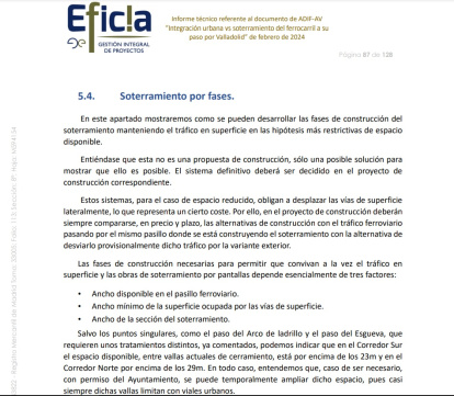 Apartado 5.4 del informe Eficia en el que se recogen la vías paralelas o el desvío por la Variante de Mercancías