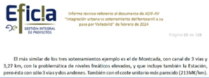 Informe de Eficia en el que hace referencia al soterramiento de Montcada