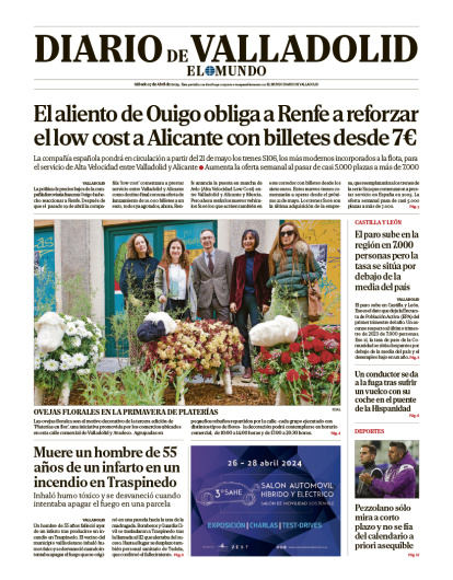 Portada de Diario de Valladolid del sábado 27 de abril de 2024