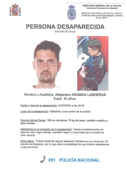 Imagen que está difundiendo la Policía Nacional de Alejandro Aranda