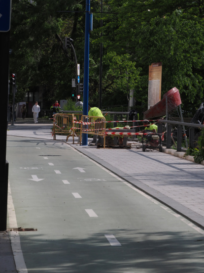 Obras del carril bici del paseo de Isabel la Católica en Valladolid.