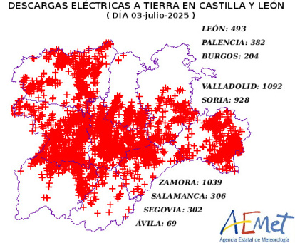 Actividad eléctrica en Castilla y León el 3 de julio
