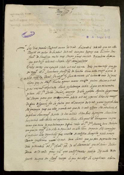 Una de las cartas localizadas en el Archivo de Simancas