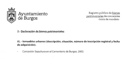 Fragmento de la declaración de bienes de Daniel De la Rosa publicada en la web del PSOECyL