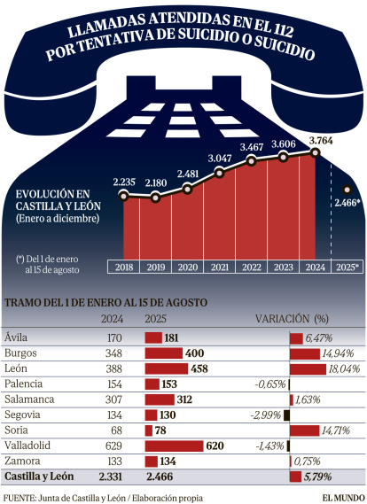 Resumen de las llamadas al 112 por suicidio o tentativa.