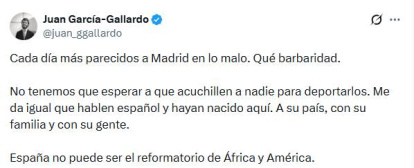 Tuit de Juan García Gallardo en la red social 'X'.