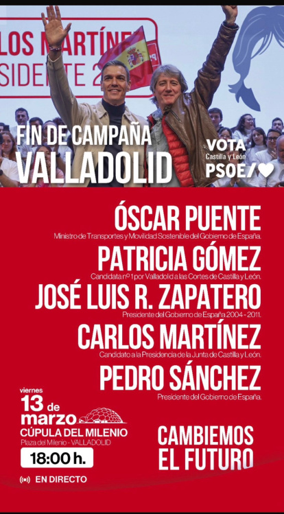 Cartel cierre de campaña del PSOECyL en Valladolid.
