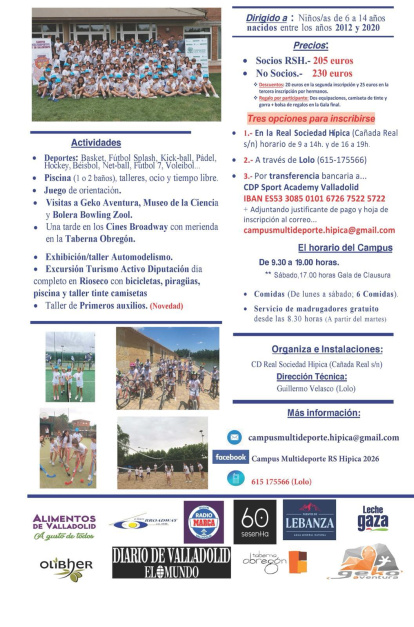 Programa de actividades del 31 Campus Multideportivo Real Sociedad Hípica 2026.