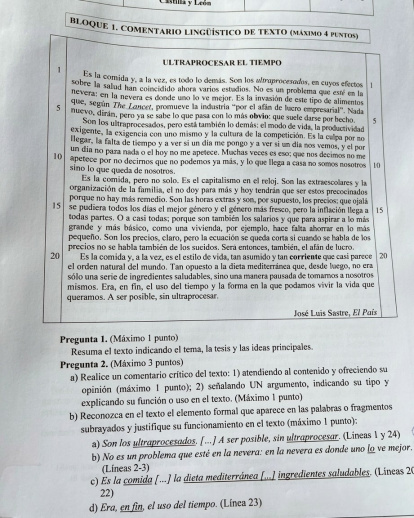 Imagen del examen de Lengua y Literatura Españo