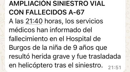 Comunicado de la Subdelegación de Palencia con el fallecimiento de la niña.